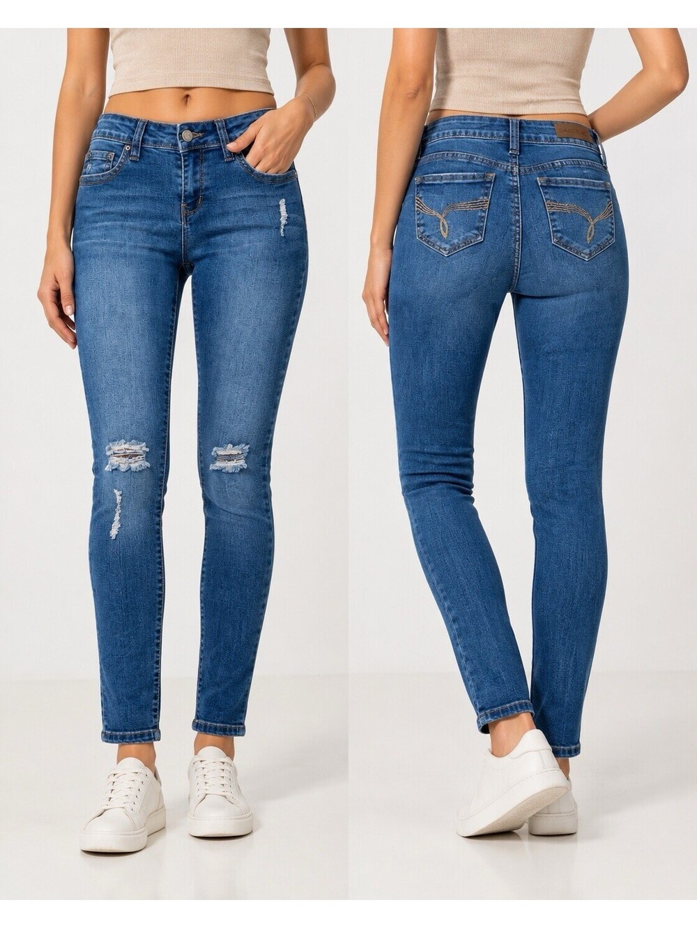 YMI WannaBettaButt Jeans Juniors 7 Blue Distressed Skinny Stretch Denim